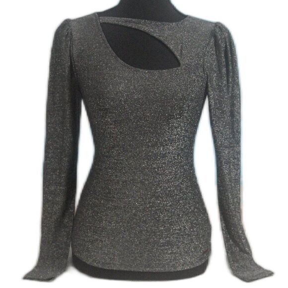 n:philanthropy Delia Metallic Cut Out Top in Black and Silver Size XS New - Picture 1 of 7